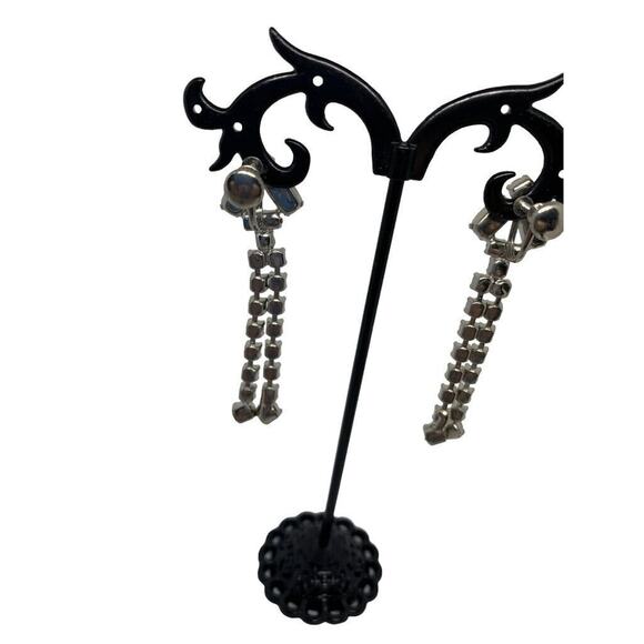 Vintage Drop Dangle Rhinestone Earrings Screwback Non-Pierced 2.25 Inches - Picture 10 of 11